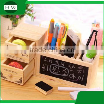 multipurpose wooden double-deck drawer blackboard penholder storage pen container case box holder