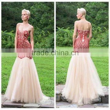 tulle beading designer one piece floor touching evening dress