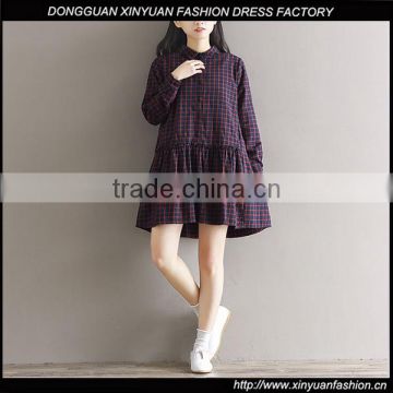 New Fashion Girls Long Sleeve Vintage Plaid Dress Shirt Ladies Dress Korean Design