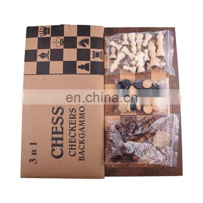 Wholesale High Quality 3 In 1 Chess Wooden Board Adult Portable Folding Magnetic Chess Game Set
