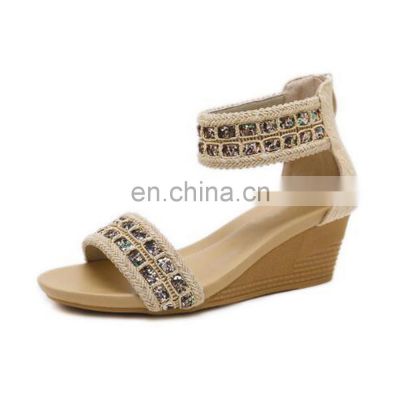 Ladies fancy high fashion heels open toe buckle strap closure  wedges sandals shoes (LAJWG0012)