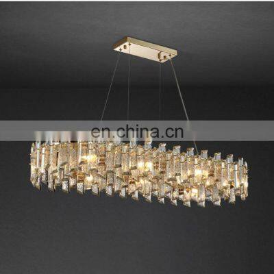 Luxury Golden Iron K9 Crystal Rectangular Pendant Lamp Warm White Light for Living Room Middle Size for Residential Use