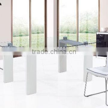 bench style MDF glass top dining table