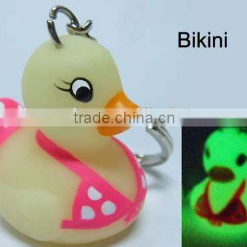 Glow in dark plastic duck keychain