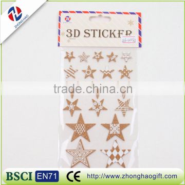 Self-adhesive 3D star-shaped cork wood stickers