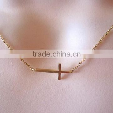 gold sideways cross charm necklace faith religious celebrity inspired bridal jewelry wedding