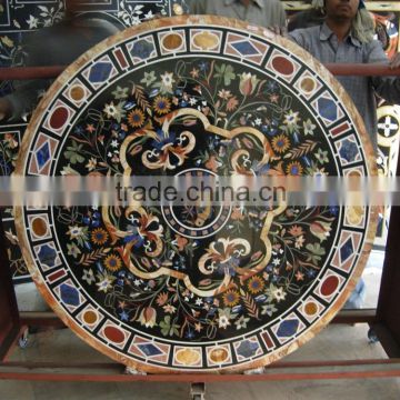 Home Decorative Black Marble Inlay Dining Table Top pietre dure tables