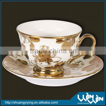 GOLDPLATING PORCELAIN GOLD RIM TEA CUP AND SAUCER WITH GOLDPLATING wwc13039