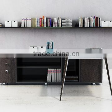 Latest design reasonable price chrome leg glass executive table with side cabinet(SBD-series)