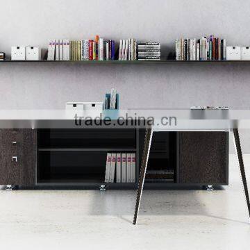 Latest design reasonable price chrome leg glass executive table with side cabinet(SBD-series)