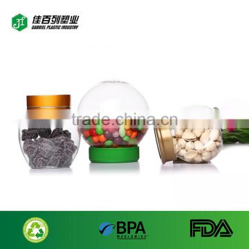 For children packaging candys PET bottle hot sale food storage jar customize logo ball plastic container