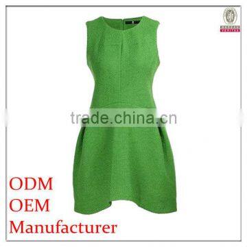 top fashion knitted dress design slim fit green color puff bottom prom dress for girl