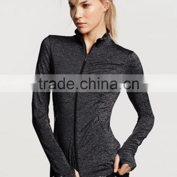 Womens Lightweight Yoga Zipper Hoodie Jacket Long Sleeve Running Top with Thumbhole Space Dye Sports T Shirt Active Fitness Wear