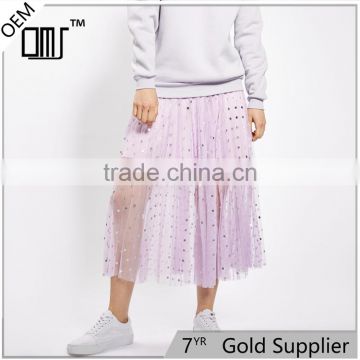 2017 OEM Summer Semi Perspective Tulle Flowy Skirts with Paillettes