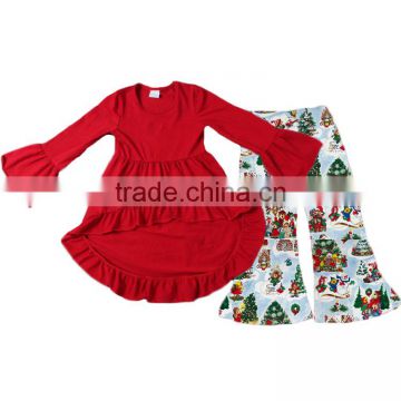 2017 Yawoo red cotton short front long back dress match pants christmas clothing baby boutique wholesale