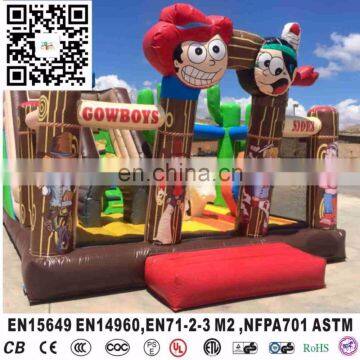 Giant Western Theme Inflatable Bounce House Combo Sioux City Cowboy Party Obstacle Bouncer With Slide For Kids
