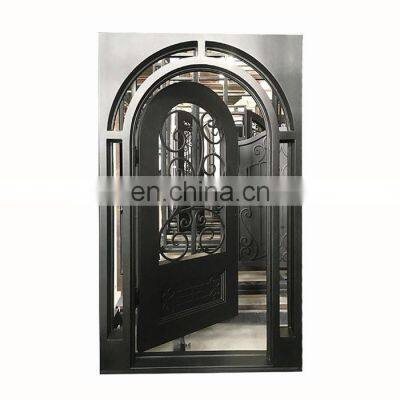 Glass Single metal wrought iron front house  door design catalogue with sidelights