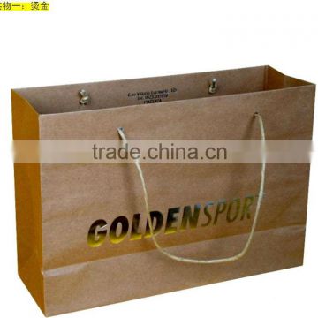 kraft paper bag with handle, Luxury OEM paper shopping bag golden foil print