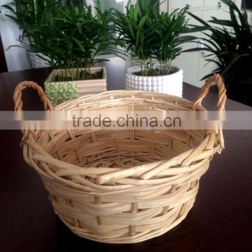 Willow and wood chip round wicker basket with two ear handle,wicker basket for flowers