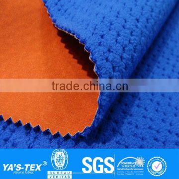 3 layers blue orange polar fleece boned stretch waterproof polyester spandex fabric for outdoor jacket