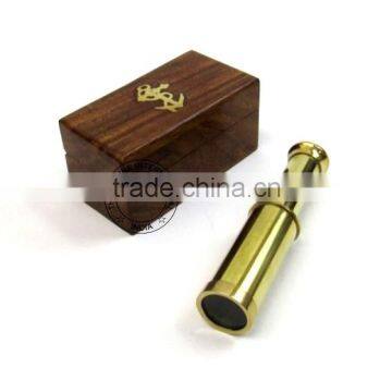 BRASS PULLOUT TELESCOPE WITH WOODEN BOX - NAUTICAL RETRACTABLE TELESCOPE - 4" BRASS TELESCOPE - MARINE PIRATE GIFT