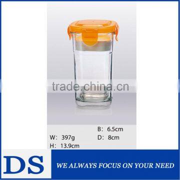 Hotsale square shaped water glass with plastic lid