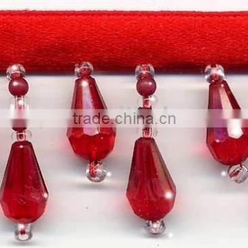 red elegant fabric curtain tassel fringe with beads for decor