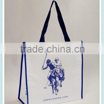 reusable pp woven handle bags with single color and non woven piping