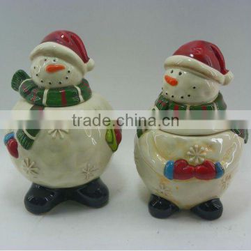 Snowman ceramic christmas cookie canister