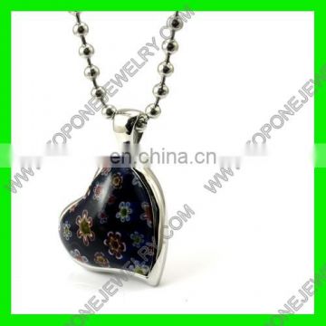 Love heart stainless steel murano black stone pendant