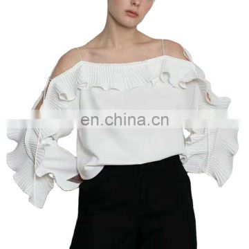 TWOTWINSTYLE Sexy Off Shoulder Ruffles Slash Neck Bandage T shirts For Women