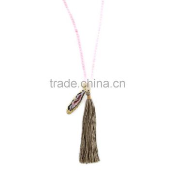 China Online Factory Fashion Wholesale Tassel Necklace with druzy charm