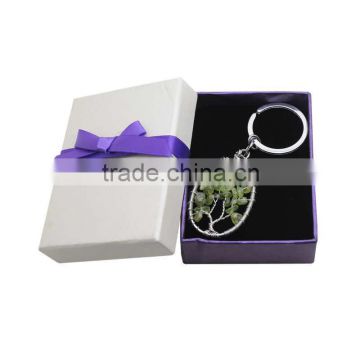 Natural olivine oval shape lucky tree key chain with gift box
