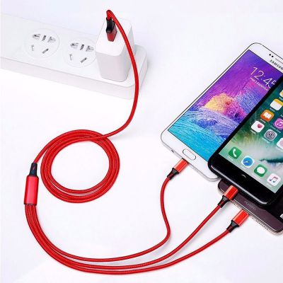 3 in 1 USB cable braided one drag three data line multi 2A fast charging wire data cable fast charging for cell phone