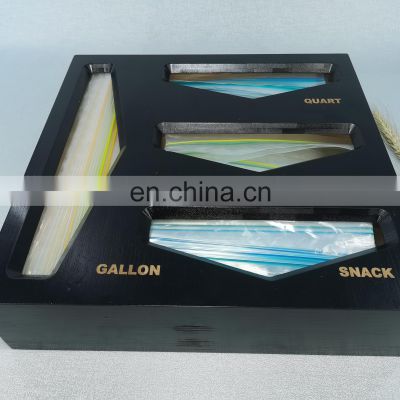 Custom Ziplock Storage Bag Holder Organizer - Premium Bamboo Wooden Kitchen Drawer Box Dispenser