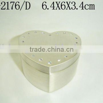 Pretty Silver Nylon-Brushed Heart Metal Trinket Box(LD-2176/D)