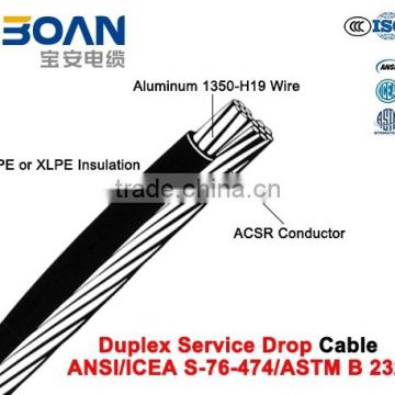 Duplex service drop cable with ACSR neutral ANSI/ICEA S-76-474
