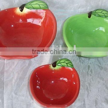 ceramic bowls set by hand painted with apple designs