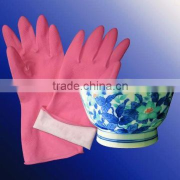 dip flocklined latex household glove/pink household glove