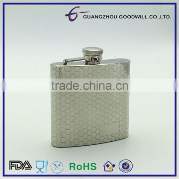 6oz Stainless Steel hip flask with honeycombing embossing