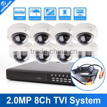 8 pcs HDTVI Camera Kit Include 8Pcs 2.0MP outdoor Dome TVI Camera 8CH 1080P HD-TVI DVR Support P2P View                        
                                                Quality Choice