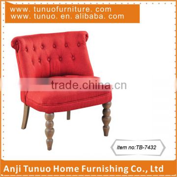 Mini sofa chair with velvet material and Assembled black color rubber wood legs, with buttons on the back cushion.TB-7432