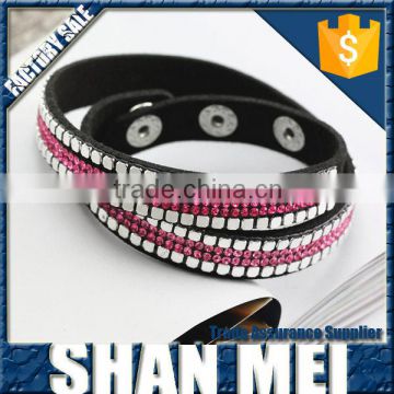 NewFashion rhinestone leather Bracelet Charm Bracelets Bangles Buttons Adjust Size