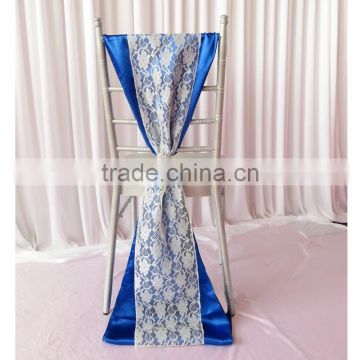 50PCS A Lot 32cm*200cm White Hard Yarn Lace & Royal Bule Satin Sash With Plastic Shinny Buckle For Wedding Use