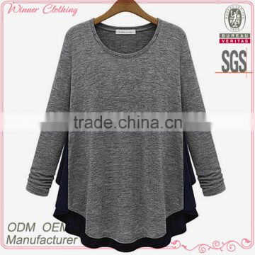 Competitive price good quality factory direct contrast color round neck Asymmetrical women different types of blouse designs