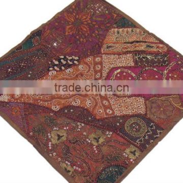 Chocolate Ethnic Floor Cushion India Euro Handmade Embellished Sari Pillow Case