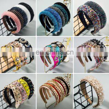 New 2021 Exaggerated Baroque Full Crystal Headband for Woman Luxury Colorful Diamante Padded Sponge Hairband Woman Tiara Bezel