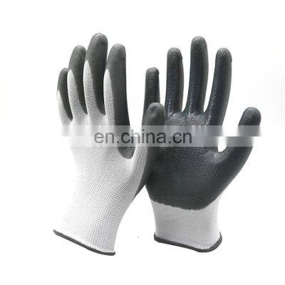 13 gauge white nylon knitted liner coated gray smooth nitrile gloves