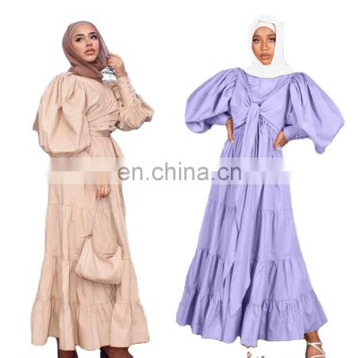 Wholesale Price New Arrival Muslim Islamic Cotton Puff Sleeves Fashion Daily Wear Muslim Robe Women Plus Size Casual Dress Abaya
