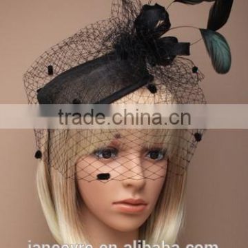 Wholesale Chuch/Races Top Hat,Black Sinamay Base Hat Fascinator With Feather